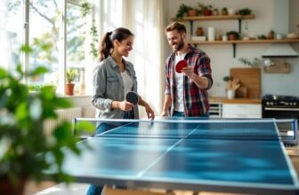Couple jouant sur une table de ping-pong en destockage
